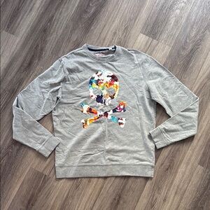 Gray Skull Graphic Men's Sweater Long Sleeve Cotton Tee Multicolor Skull